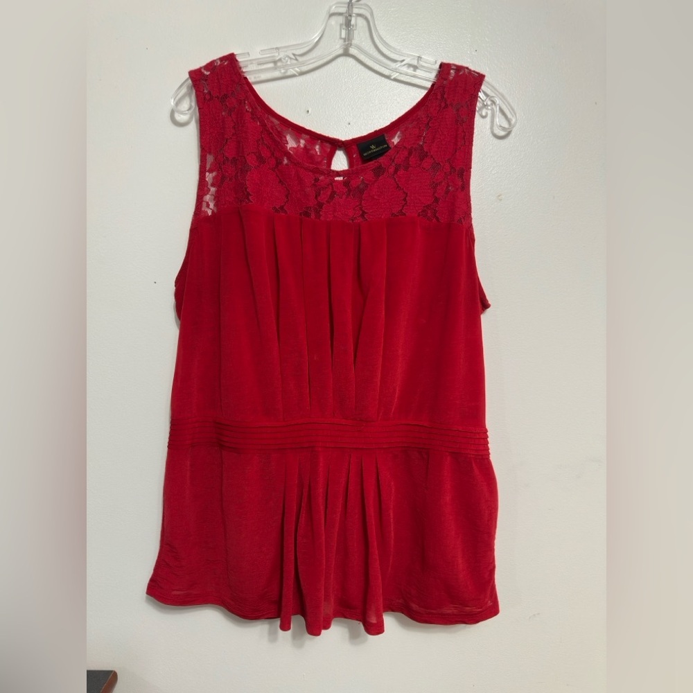 Worthington Red Sleeveless Lace Blouse